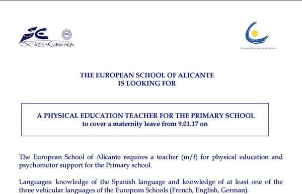 "Escuela Europea” Alicante Job Offer
